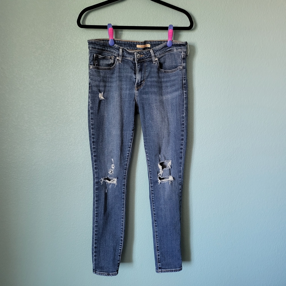 Levi's Women's 711 Skinny Ripped Distressed Denim Blue Jeans
